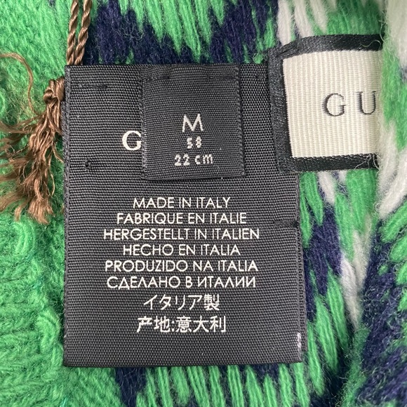 GUCCI Wool Zigzag Beanie Hat Green Size M 22cm - Picture 10 of 13